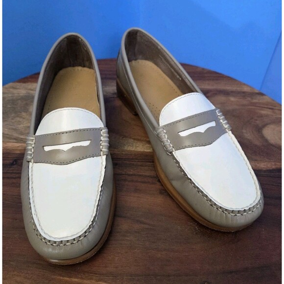 GH Bass Weejuns Colorblock Penny Loafer Women’s 7.5/8M Taupe/Off White 3998 268 - Picture 1 of 12